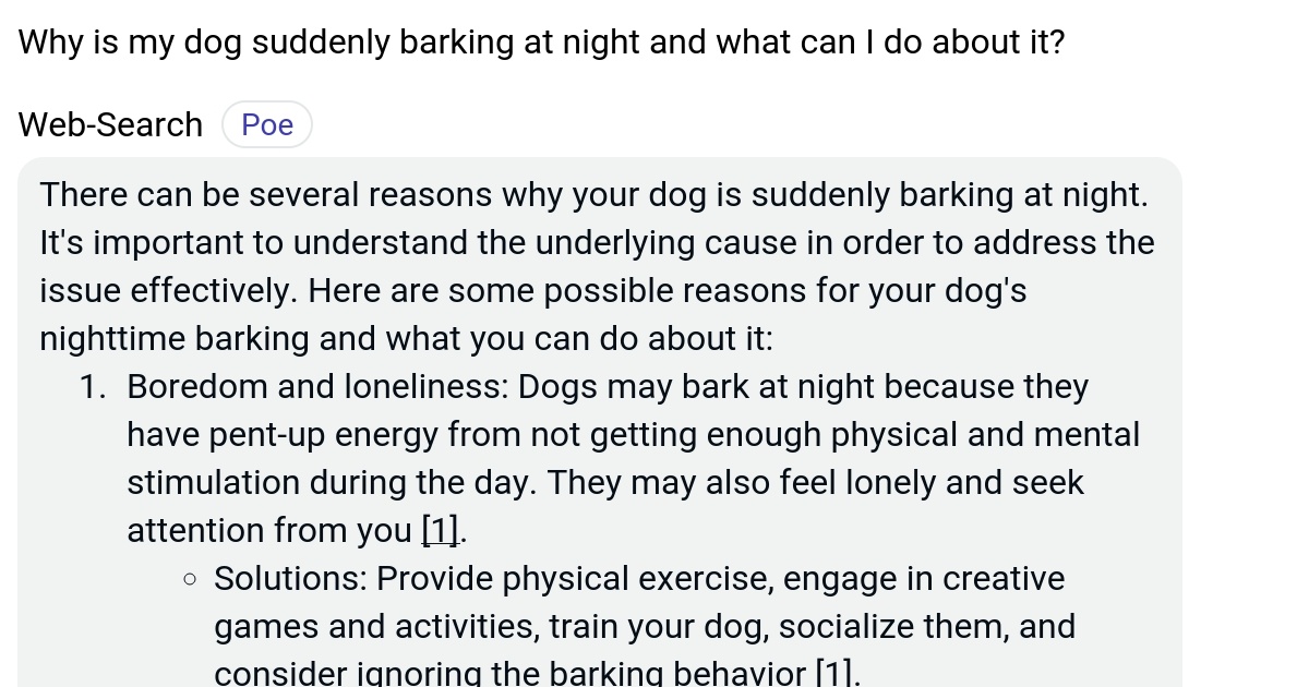 Why is my dog suddenly barking at night and what can I do about it? Poe