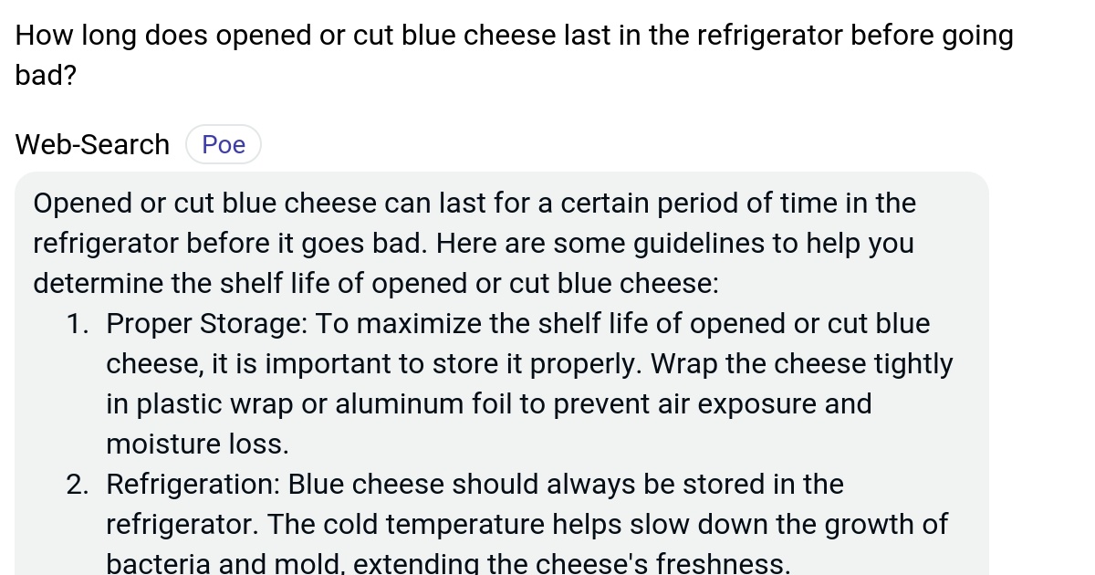 How long does opened or cut blue cheese last in the refrigerator before