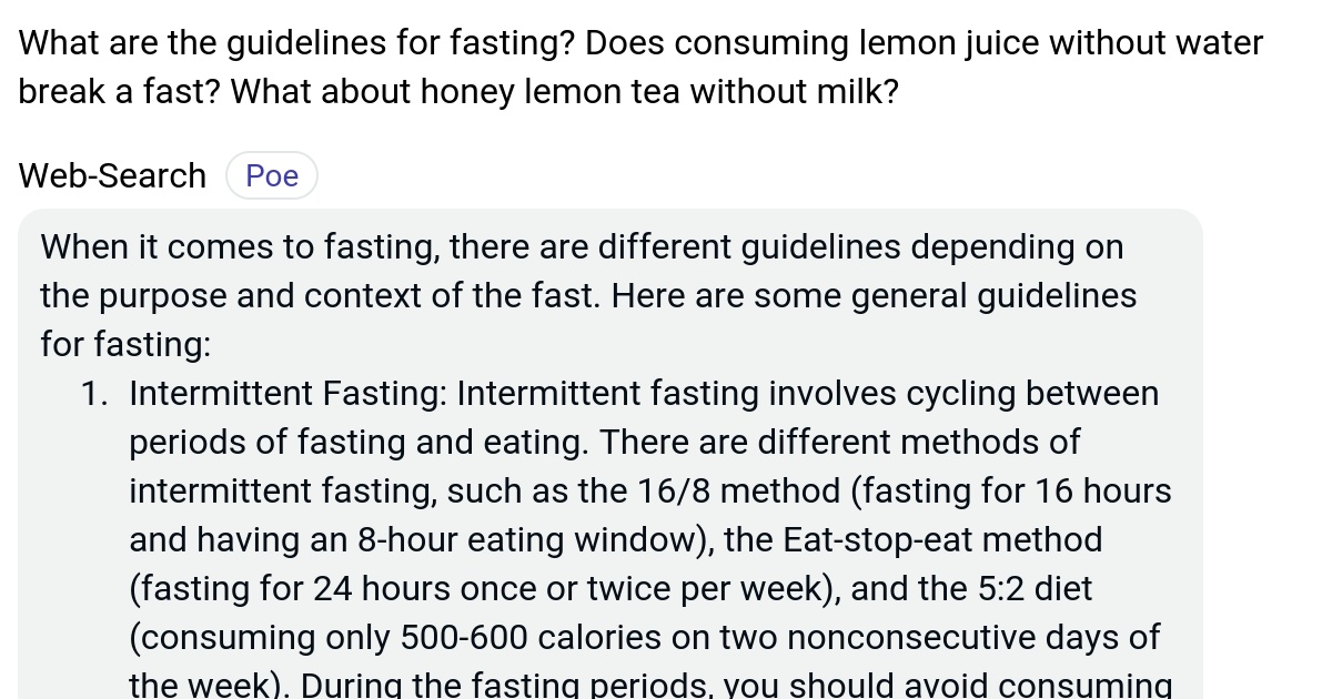What are the guidelines for fasting? Does consuming lemon juice without water break a fast? What