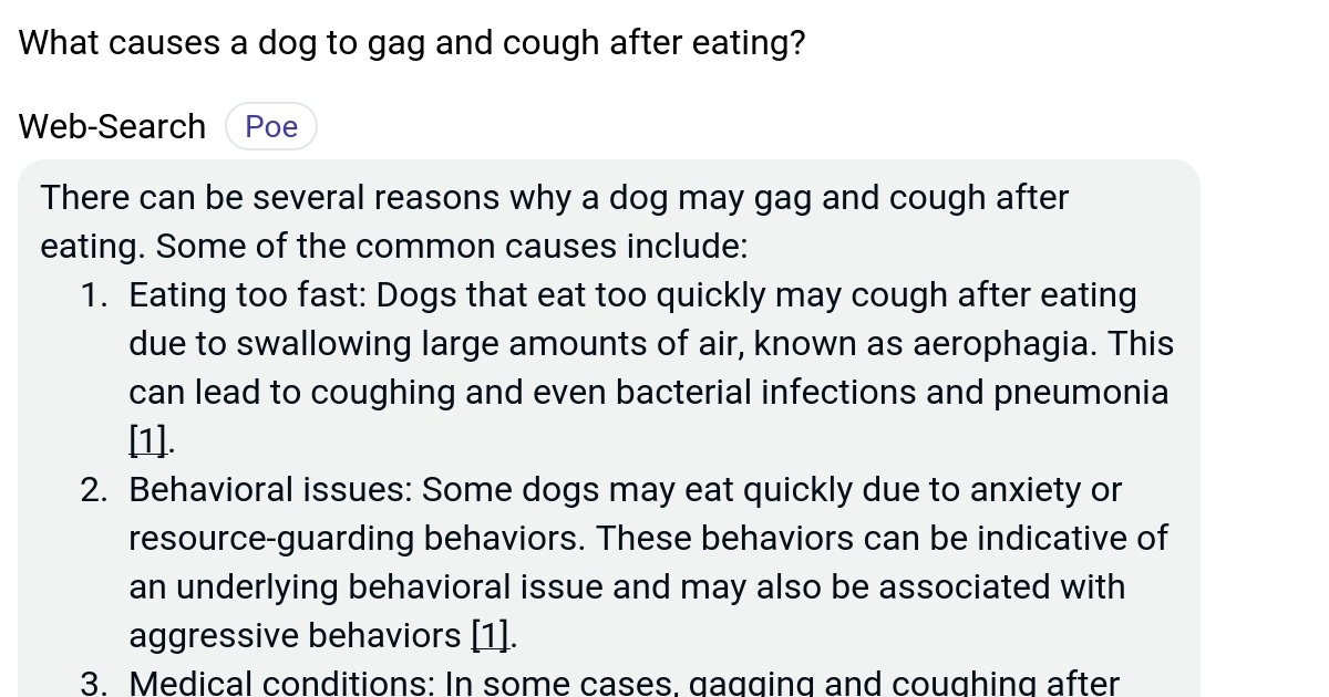 What causes a dog to gag and cough after eating? Poe