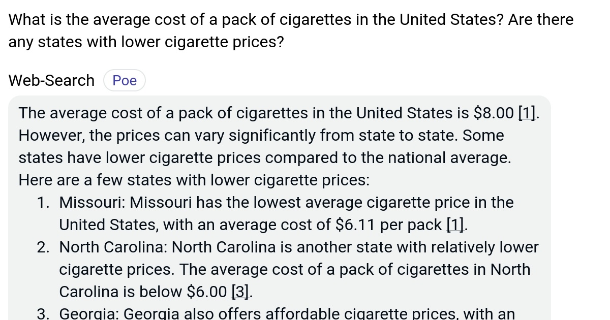 What is the average cost of a pack of cigarettes in the United States