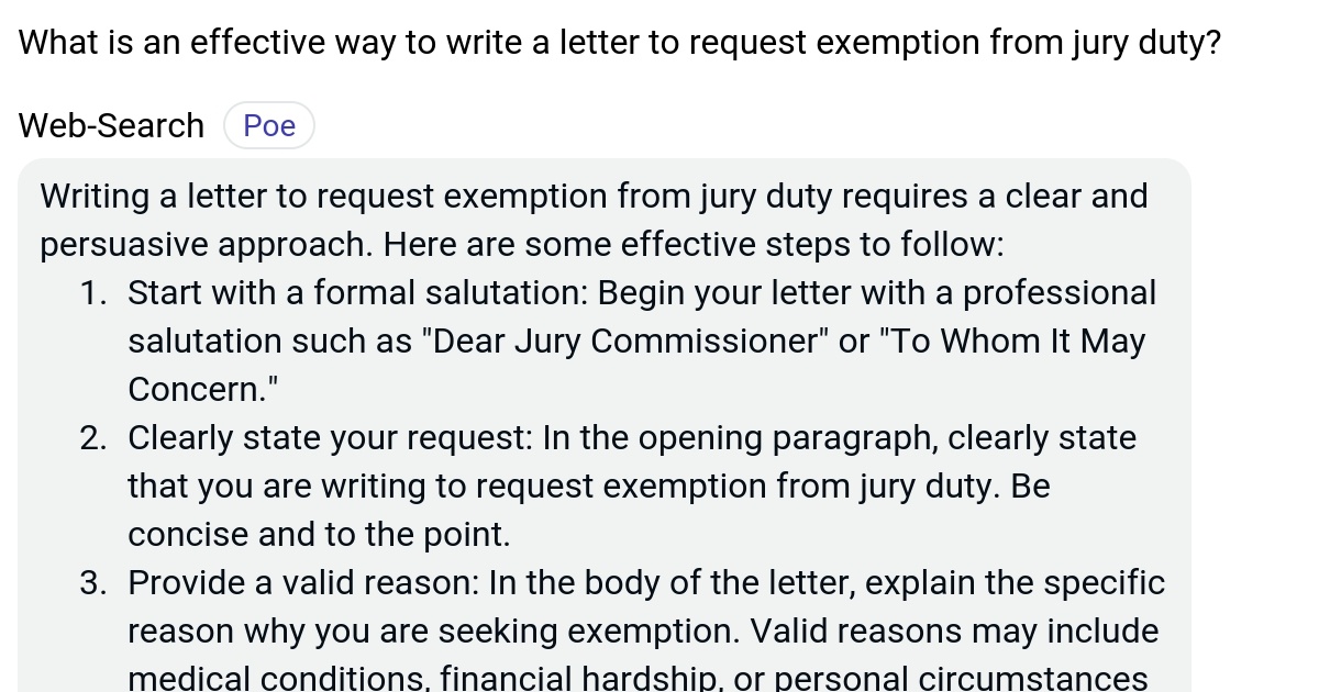 What is an effective way to write a letter to request exemption from jury duty? Poe