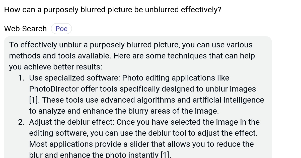How can a purposely blurred picture be unblurred effectively? Poe