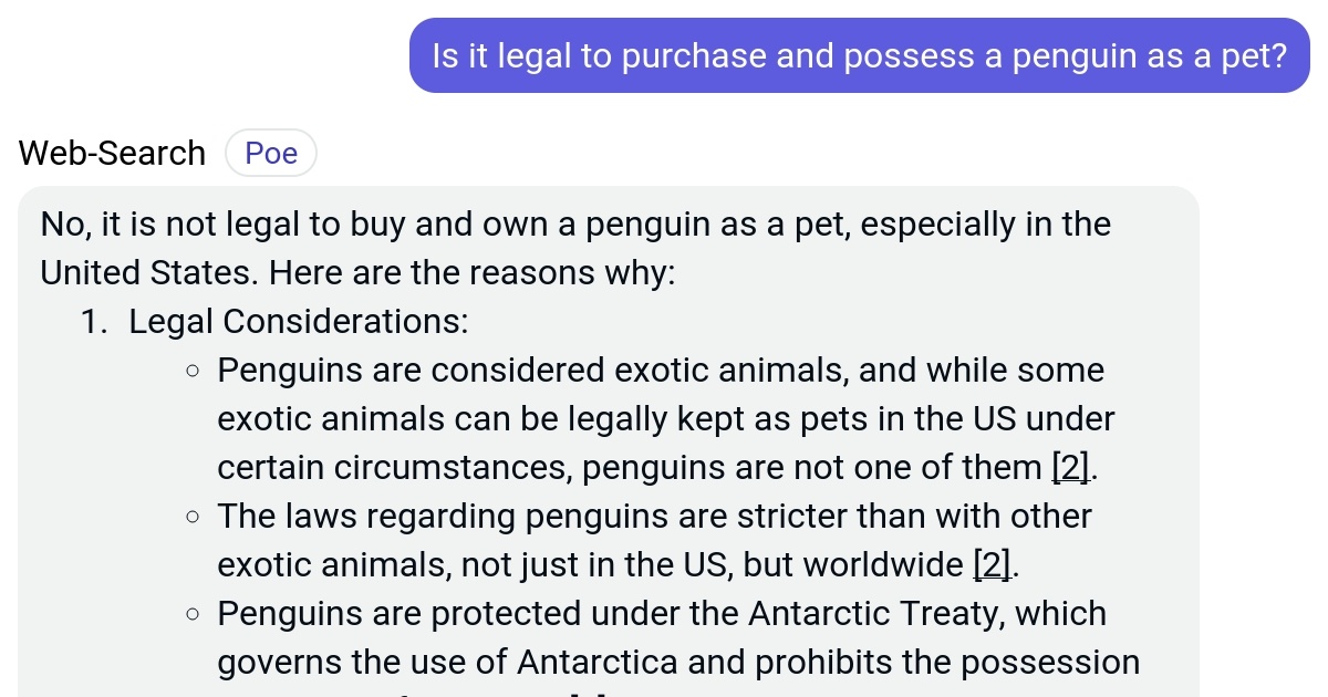 Is it legal to purchase and possess a penguin as a pet? Poe