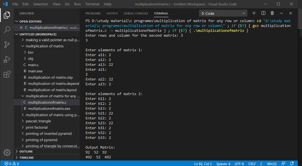 How to to write a program two array of 3×3 to multiply these two