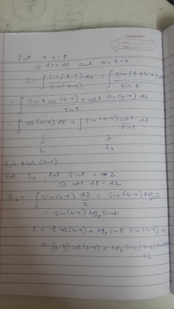 What's the integration of sin (x a)/sin (xb, where a and b are