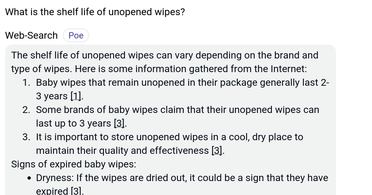 What is the shelf life of unopened wipes? Poe