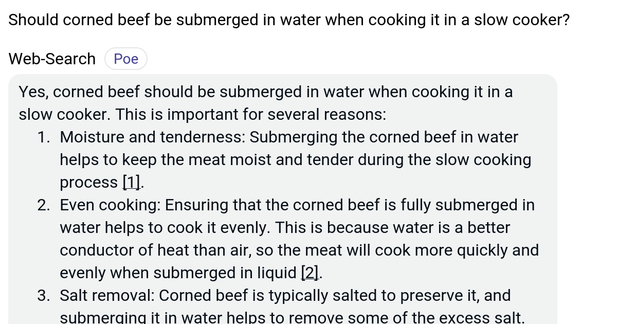 Should corned beef be submerged in water when cooking it in a slow