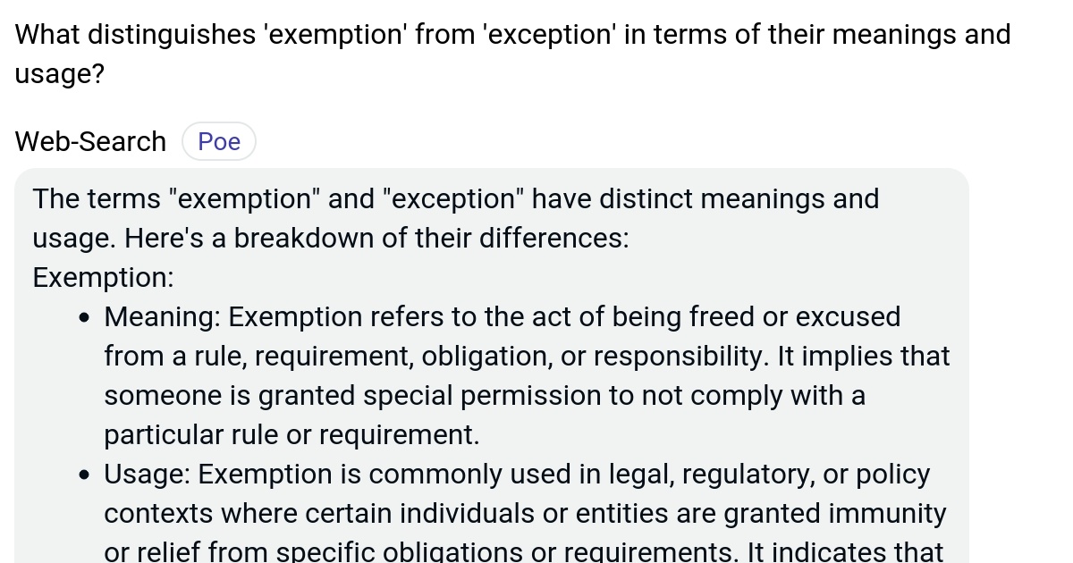 What distinguishes 'exemption' from 'exception' in terms of their