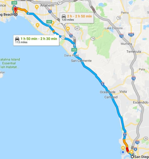Map San Diego Beaches Commute Time Map San Diego