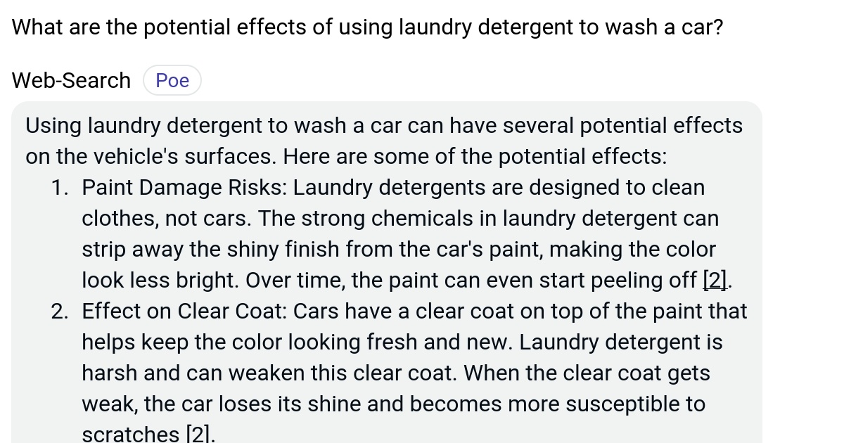 What are the potential effects of using laundry detergent to wash a car
