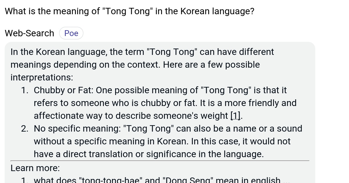 What is the meaning of "Tong Tong" in the Korean language? Poe