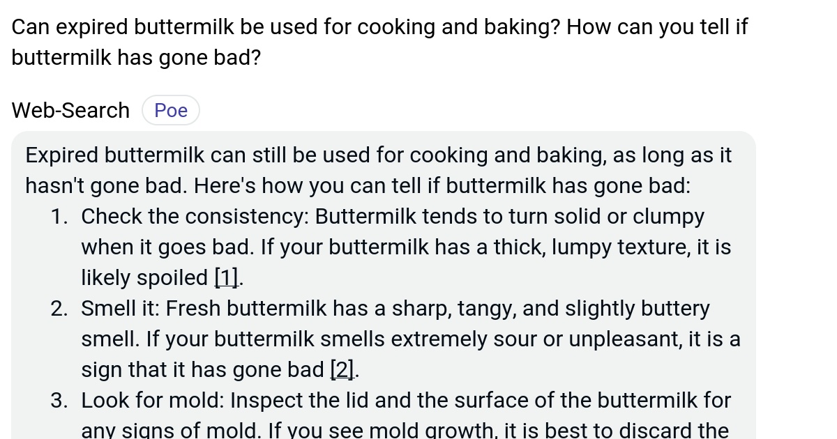 Can expired buttermilk be used for cooking and baking? How can you tell