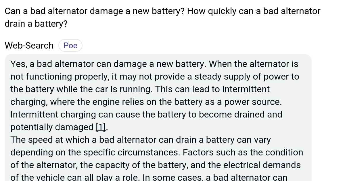 Can a bad alternator damage a new battery? How quickly can a bad