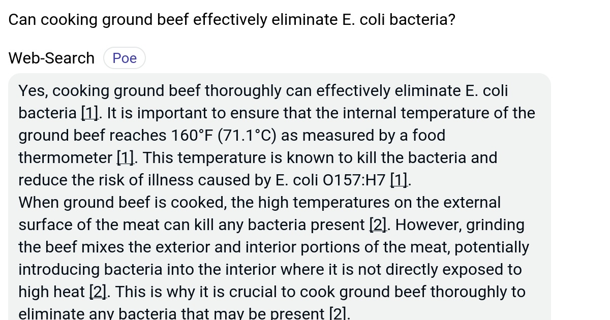 Can cooking ground beef effectively eliminate E. coli bacteria? Poe