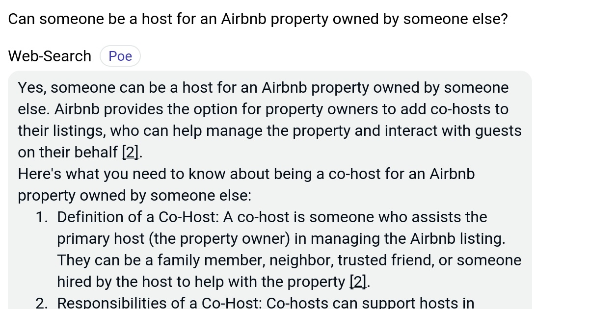 Can someone be a host for an Airbnb property owned by someone else? Poe