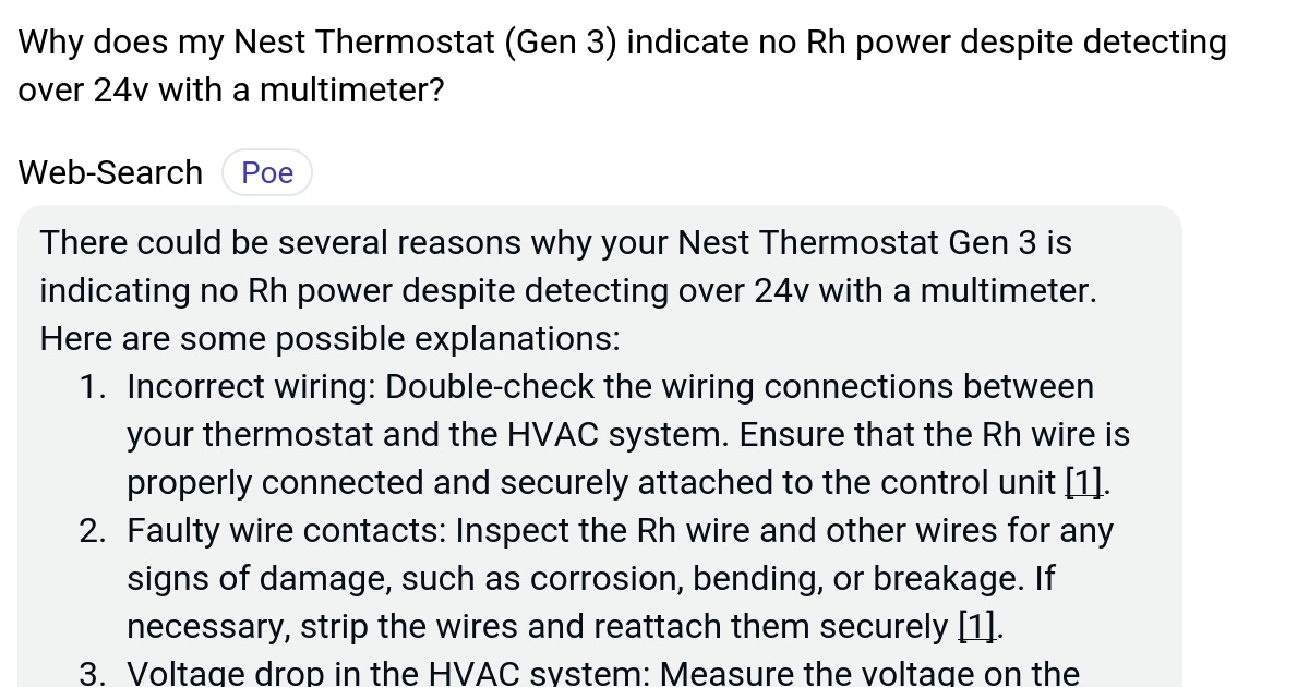 Why does my Nest Thermostat (Gen 3) indicate no Rh power despite