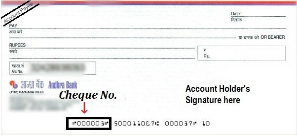 Where is the printed cheque number on the cheques of Andhra Bank? Quora