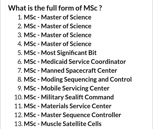 What is the full form of M.Sc? Quora