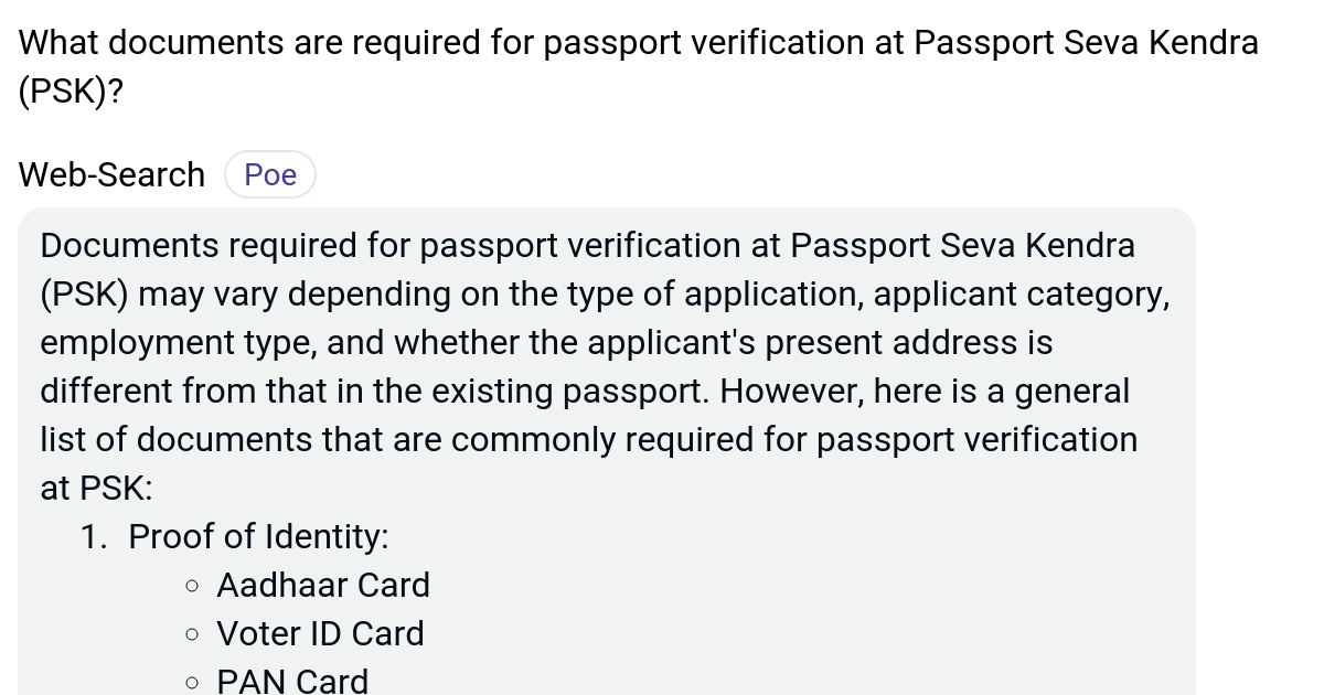 What documents are required for passport verification at Passport Seva