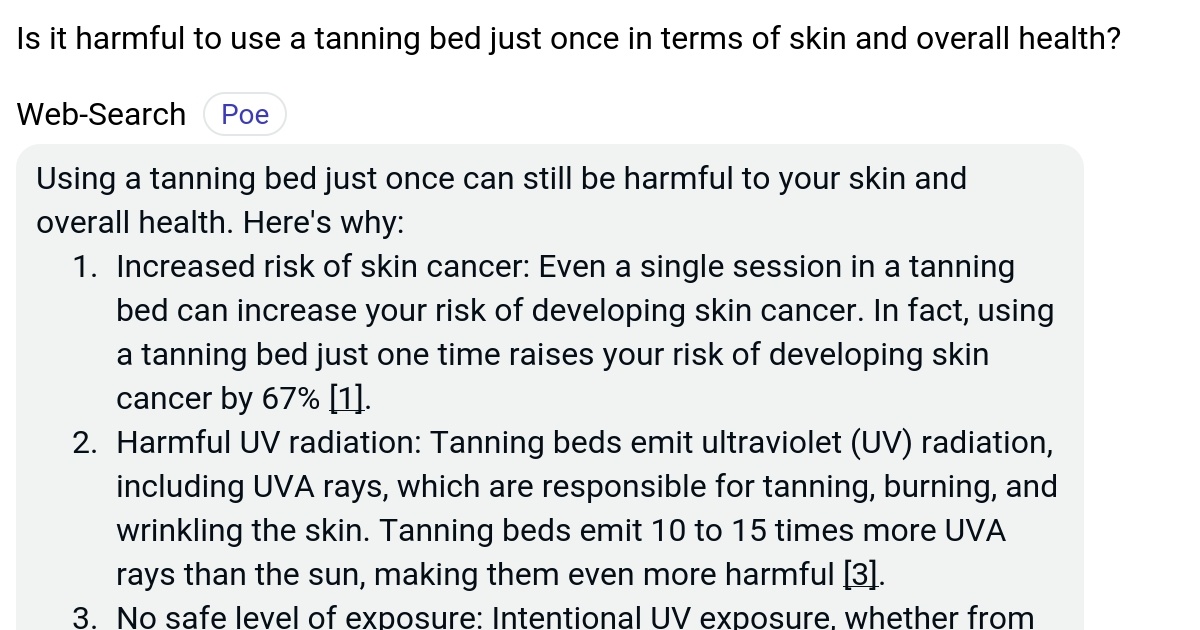 Is it harmful to use a tanning bed just once in terms of skin and