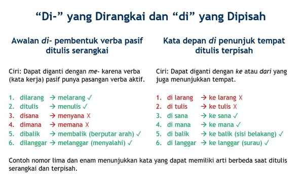 Lema di mana sering digunakan sebagai penghubung antara induk kalimat dan anak kalimat (dua klausa tidak sederajat). Bagaimana cara mudah mengingat antara 'di' dipisah dan 'di ...