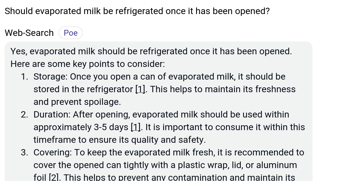 Should evaporated milk be refrigerated once it has been opened? Poe