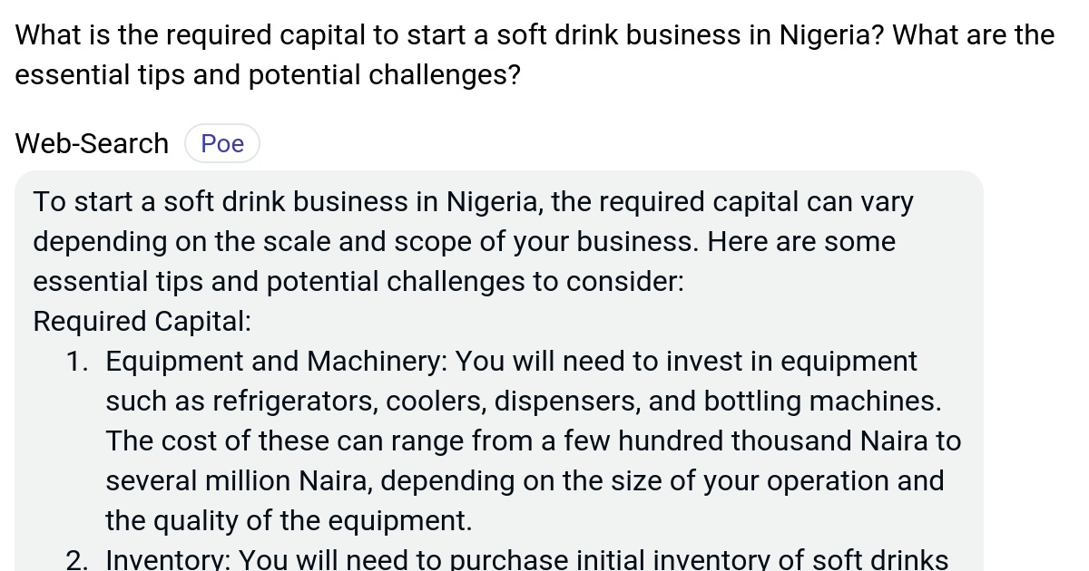 What is the required capital to start a soft drink business in Nigeria
