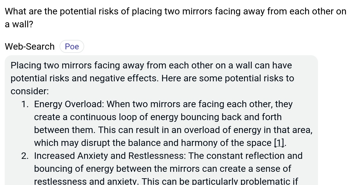What are the potential risks of placing two mirrors facing away from