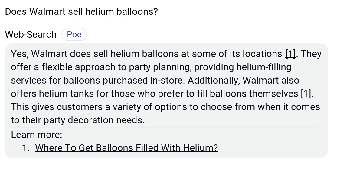 Does Walmart sell helium balloons? Poe