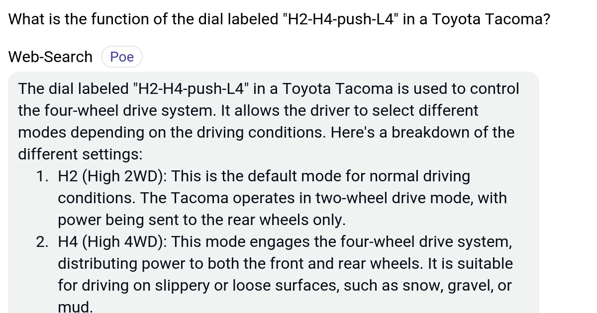 What is the function of the dial labeled "H2H4pushL4" in a Toyota