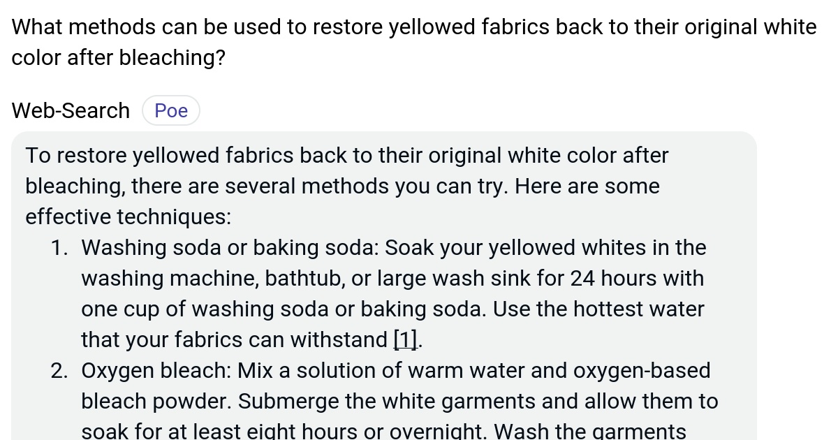 What methods can be used to restore yellowed fabrics back to their original white color after