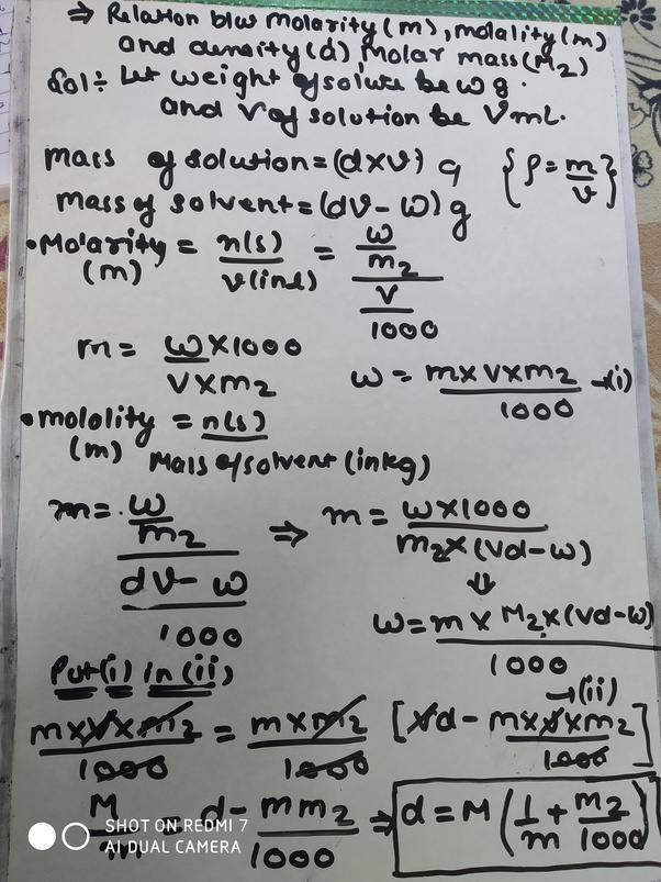 What is the relation between molarity, molality and density? Quora