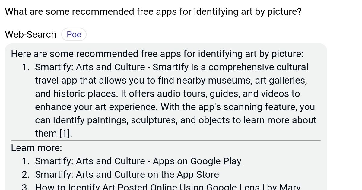 What are some free apps for identifying art by picture? Poe