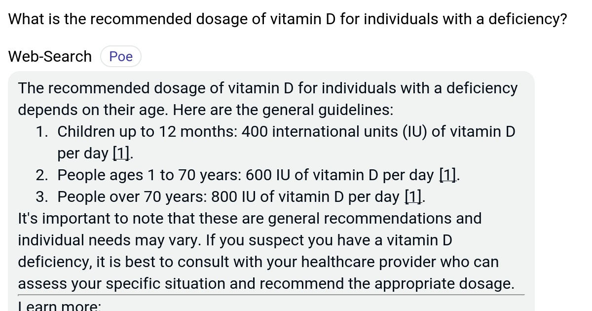 What is the dosage of vitamin D for individuals with a