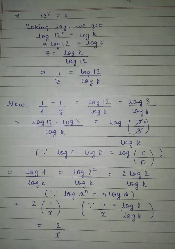 How to solve this If [math]2^x = 3^y = 12^z[/math], prove that [math]x