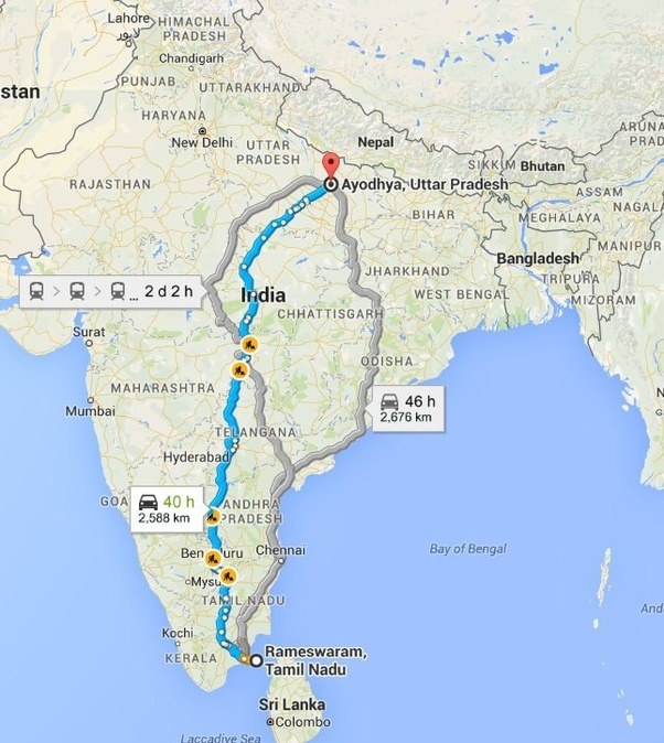 Ayodhya On Map Of India How is it possible for Rama to reach Ayodhya in 18 days from Dusherra
