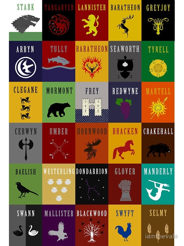 What are all of the houses, their banners, and their words