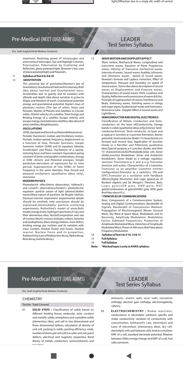 Do you have the timetable of the ALLEN test series syllabus? Quora