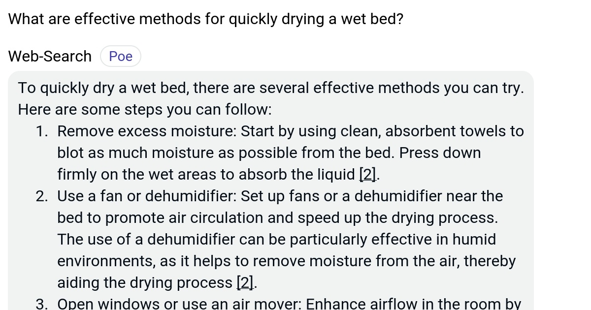 What are effective methods for quickly drying a wet bed? Poe