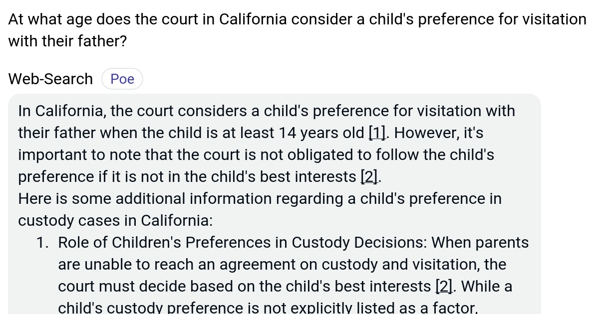 At what age does the court in California consider a child's preference