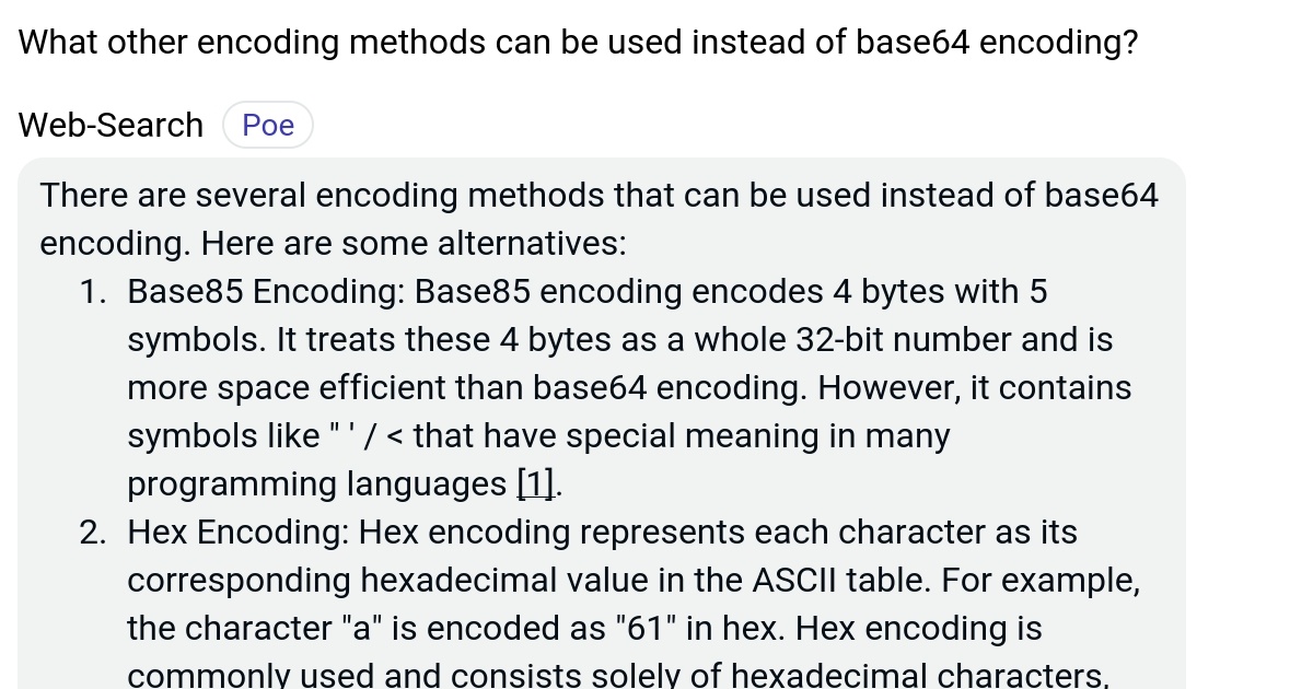 What other encoding methods can be used instead of base64 encoding? Poe