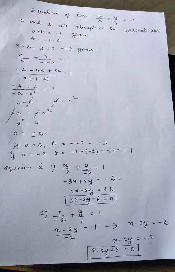 What is the equation of the straight line passing through the point (4
