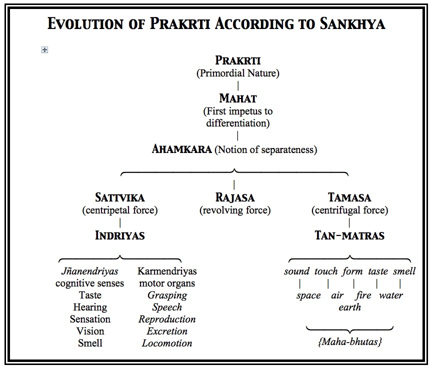 Samkhya digambarkan sebagai &lsquo;realis&rsquo; dan &lsquo;dualis tanpa kompromi&rsquo; tetapi  kemudian dikatakan menyatakan indera sebagai pencipta lima elemen, yang  terdengar seperti kebalikan dari realisme dan dualisme, apa yang saya  lewatkan di sini? -