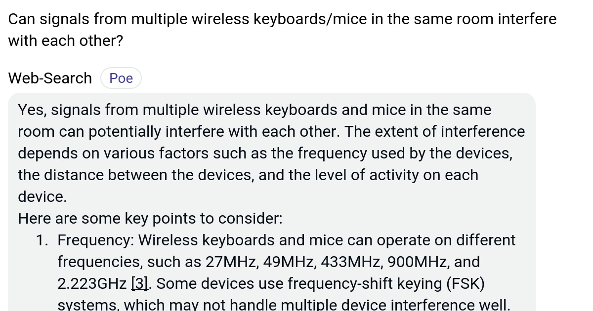 Can signals from multiple wireless keyboards/mice in the same room