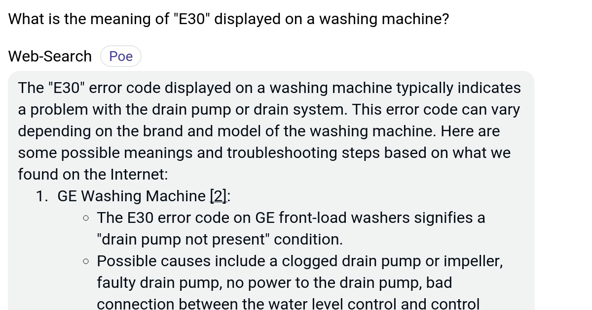 What is the meaning of "E30" displayed on a washing machine? Poe
