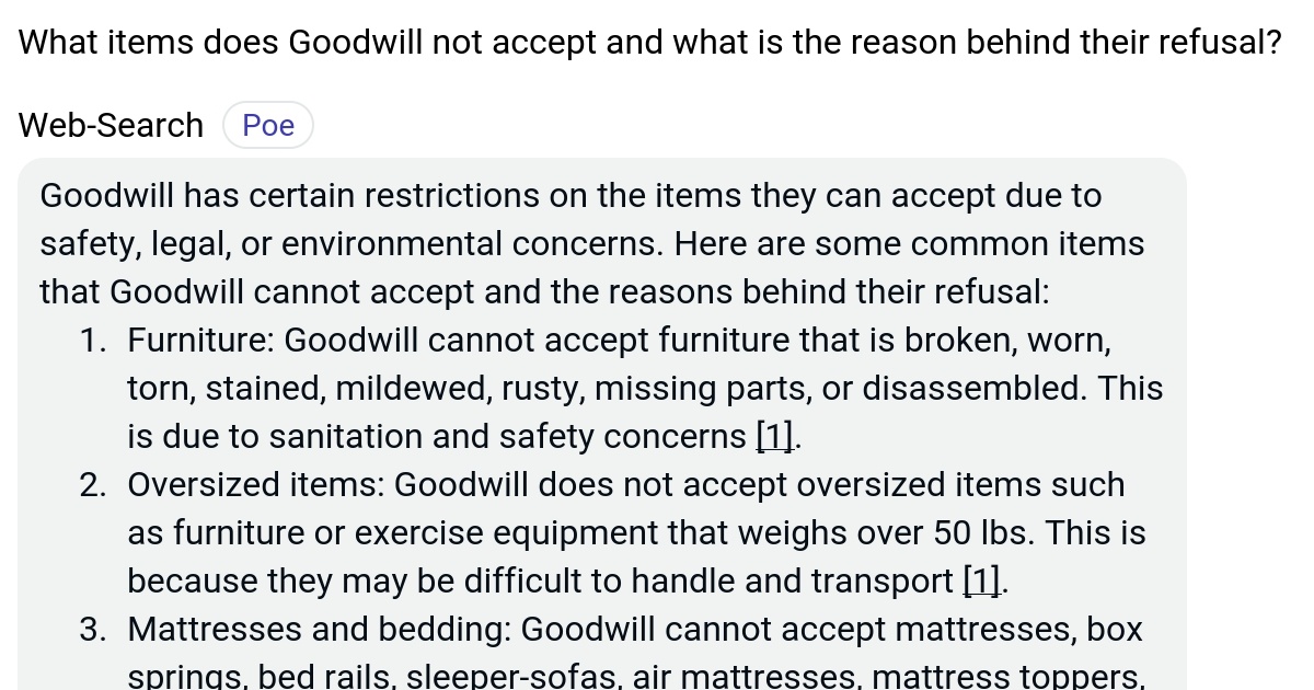 What items does Goodwill not accept and what is the reason behind their