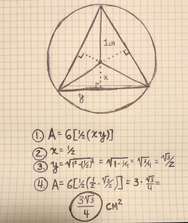 What is the area of an equilateral triangle inside a circle with a