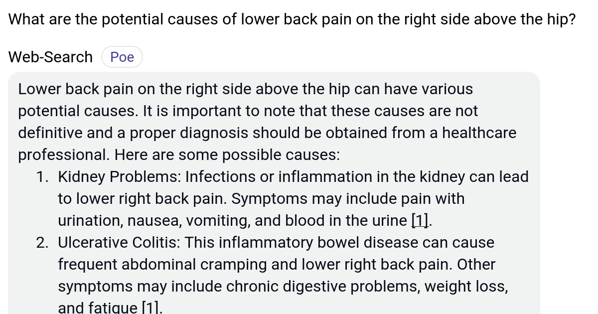 What are the potential causes of lower back pain on the right side