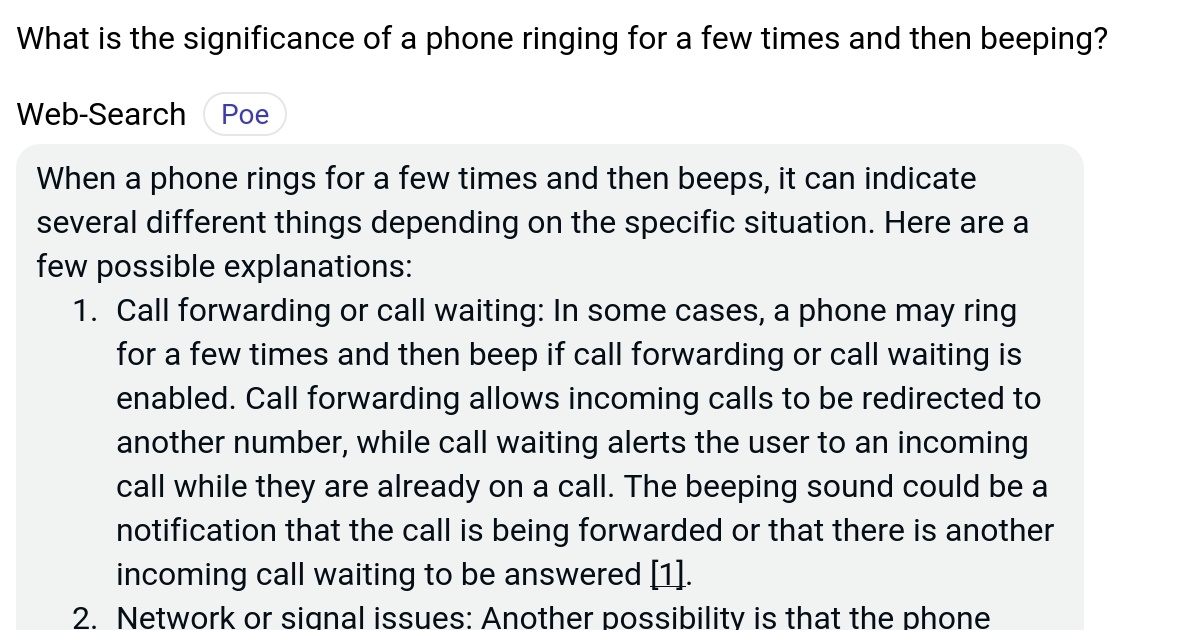 What is the significance of a phone ringing for a few times and then